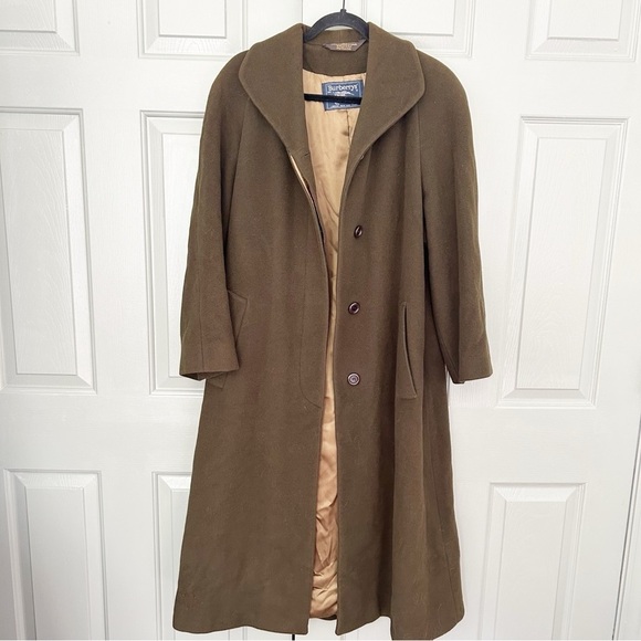 Vintage Burberry Long Peacoat Wool Cashmere Blend in Olive Green - Picture 1 of 16